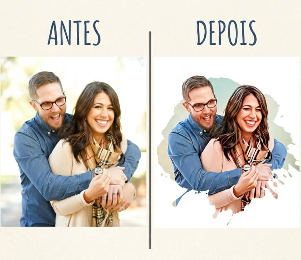 Comparativo antes e depois: foto original transformada em arte estilo pintura pelo Toome